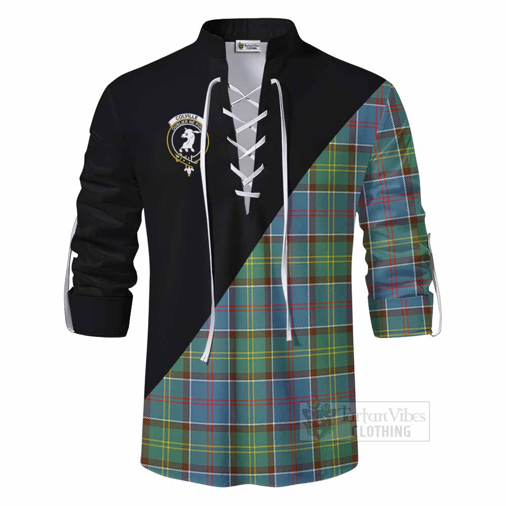 Tartan Vibes Clothing Colville Tartan Ghillie Kilt Shirt with Family Crest and Military Logo Style
