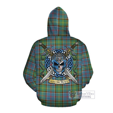 Tartan Vibes Clothing Colville Tartan Cotton Hoodie with Family Crest Celtic Skull Style