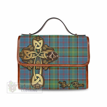 Tartan Vibes Clothing Colville Tartan Waterproof Canvas Bag Golden Thistle Celtic Cross Style