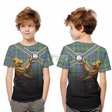 Colville Crest Tartan Kid T-Shirt with Golden Lion Emblem Celtic Style