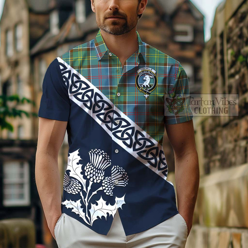 Colville Tartan Hawaiian Shirt Featuring Thistle and Scotland Map - Tartan Vibes Clothing
