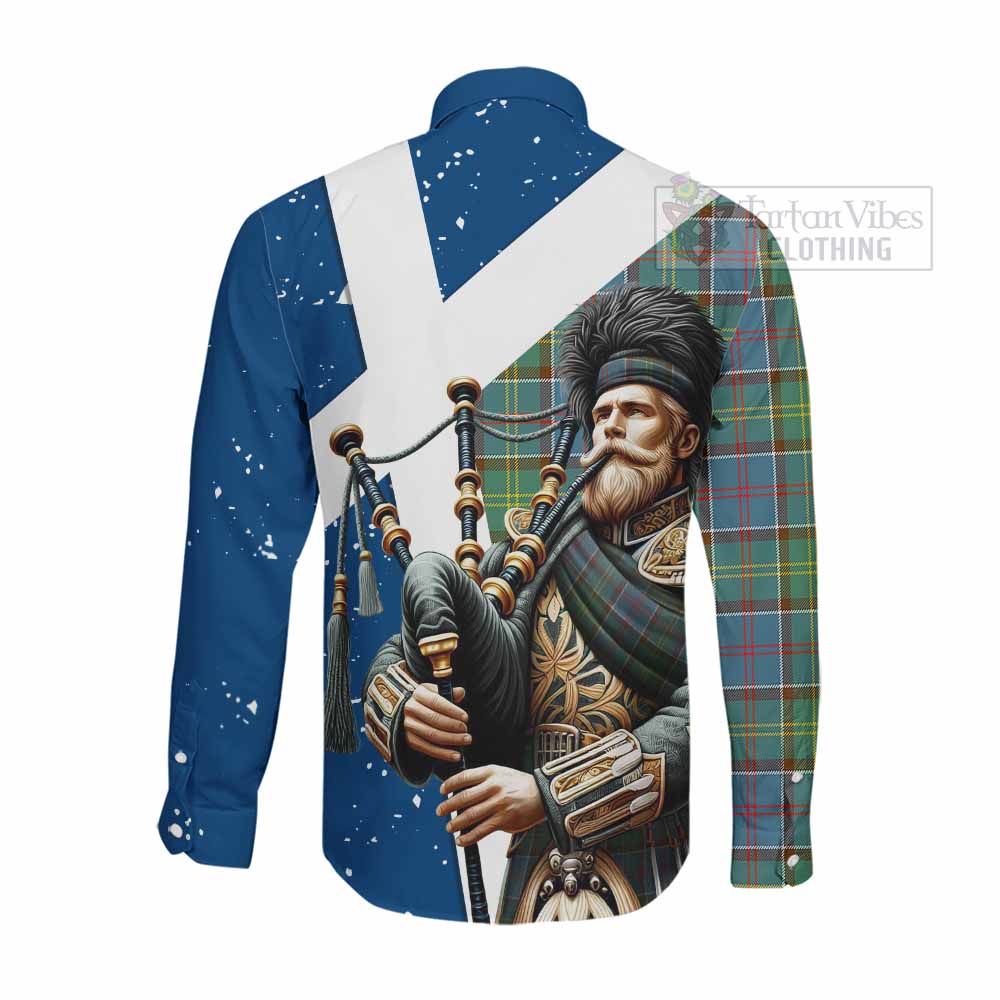 Tartan Vibes Clothing Colville Tartan Long Sleeve Button Shirt with Family Crest Scottish Bagpiper Vibes