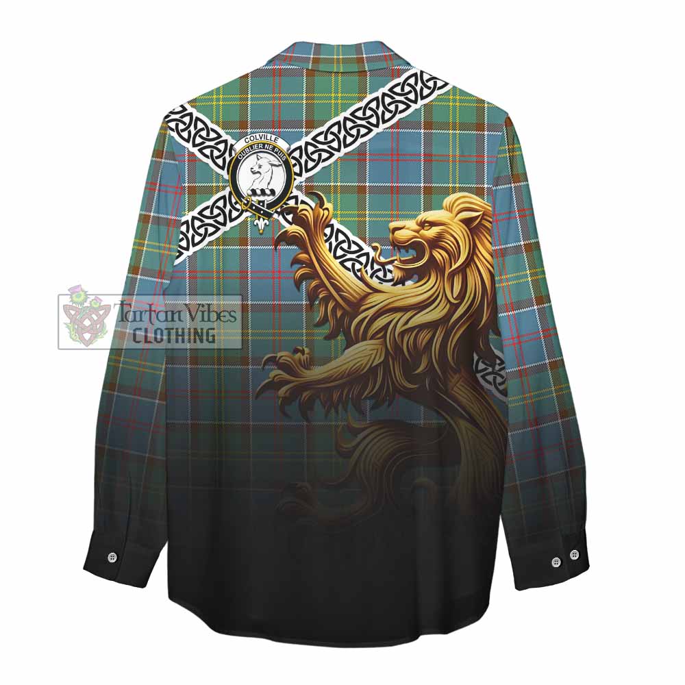 Tartan Vibes Clothing Colville Crest Tartan Women's Casual Shirt with Golden Lion Emblem Celtic Style
