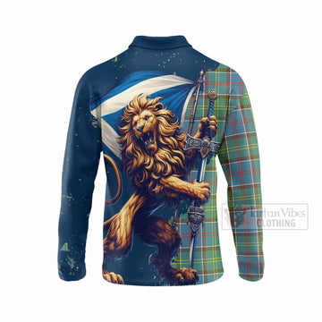 Tartan Vibes Clothing Colville Tartan Family Crest Long Sleeve Polo Shirt with Scottish Majestic Lion