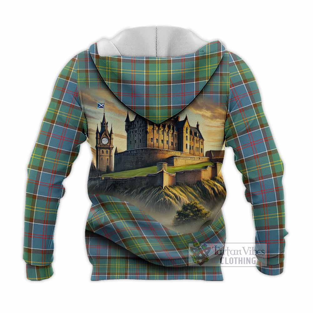 Tartan Vibes Clothing Colville Tartan Family Crest Knitted Hoodie with Scottish Ancient Castle Style