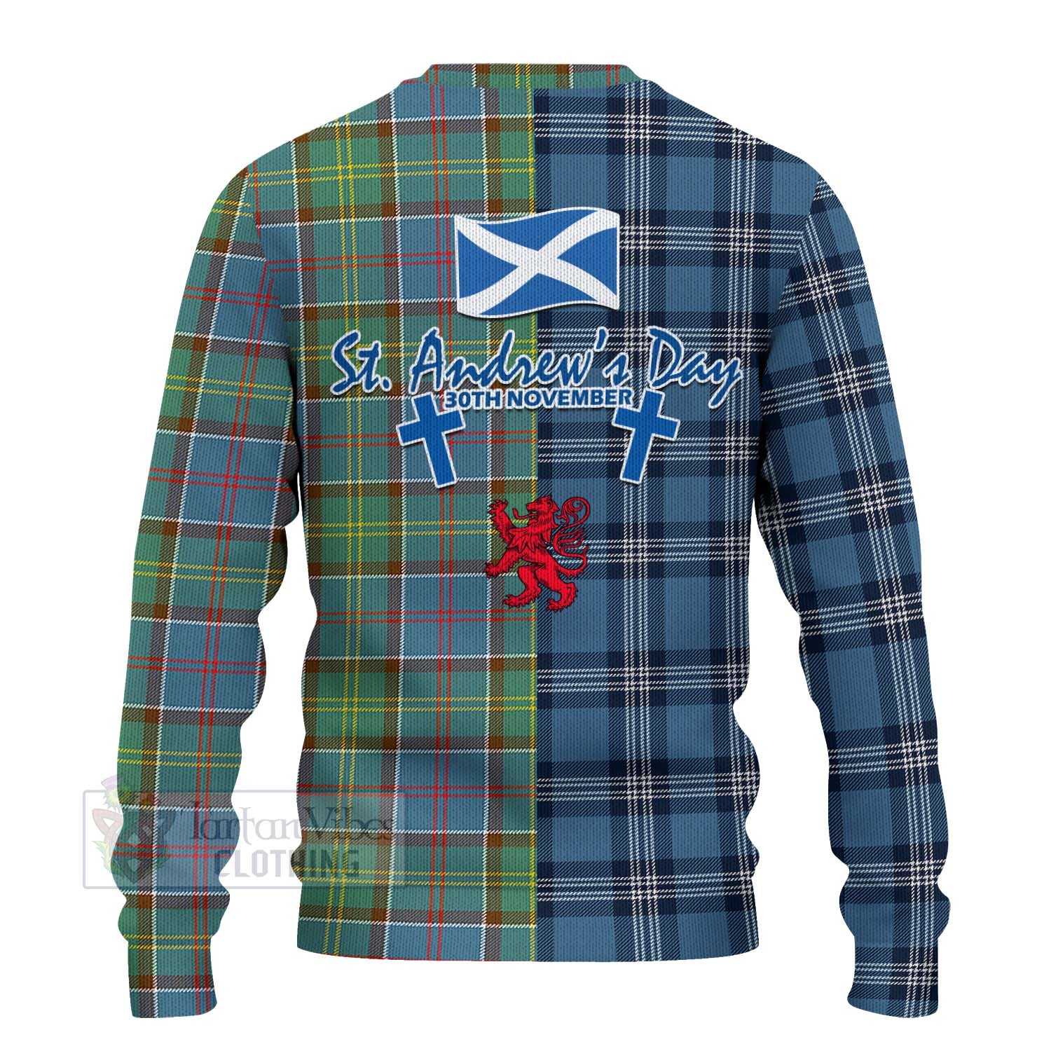 Tartan Vibes Clothing Colville Tartan Knitted Sweater Happy St. Andrew's Day Half Tartan Style