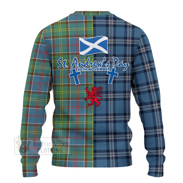 Tartan Vibes Clothing Colville Tartan Knitted Sweater Happy St. Andrew's Day Half Tartan Style
