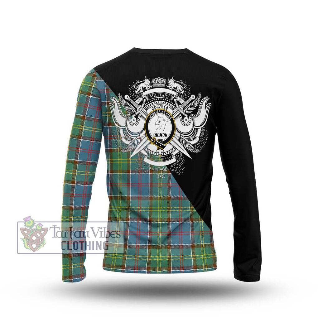 Colville Tartan Long Sleeve T-Shirt with Family Crest and Military Logo Style - Tartanvibesclothing Shop