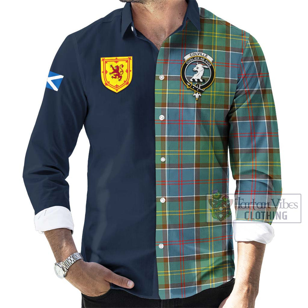 Tartan Vibes Clothing Colville Tartan Long Sleeve Button Shirt with Scottish Lion Royal Arm Half Style