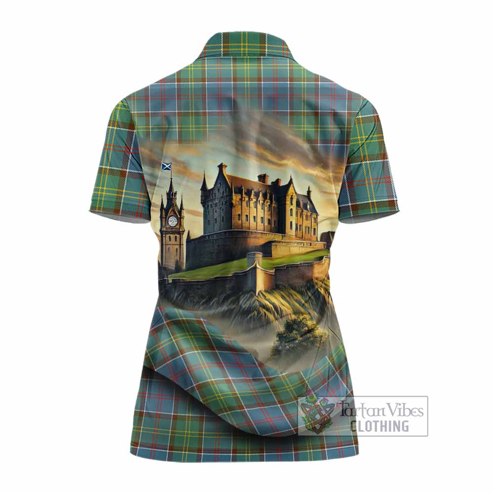 Tartan Vibes Clothing Colville Tartan Family Crest Women's Polo Shirt with Scottish Ancient Castle Stype