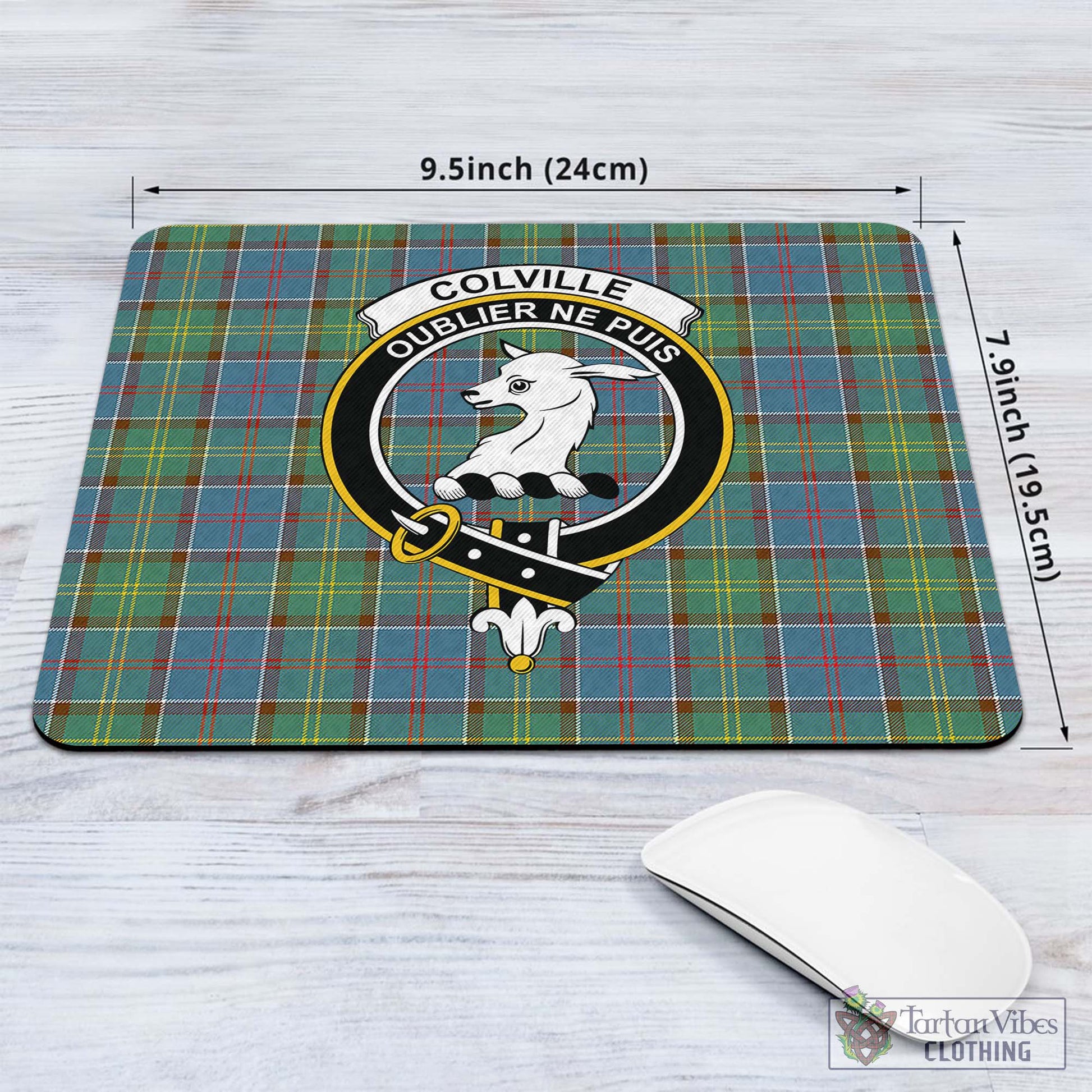 Tartan Vibes Clothing Colville Tartan Mouse Pad with Family Crest