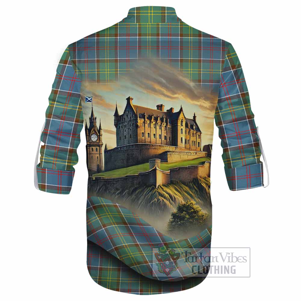 Tartan Vibes Clothing Colville Tartan Family Crest Ghillie Kilt Shirt with Scottish Ancient Castle Style
