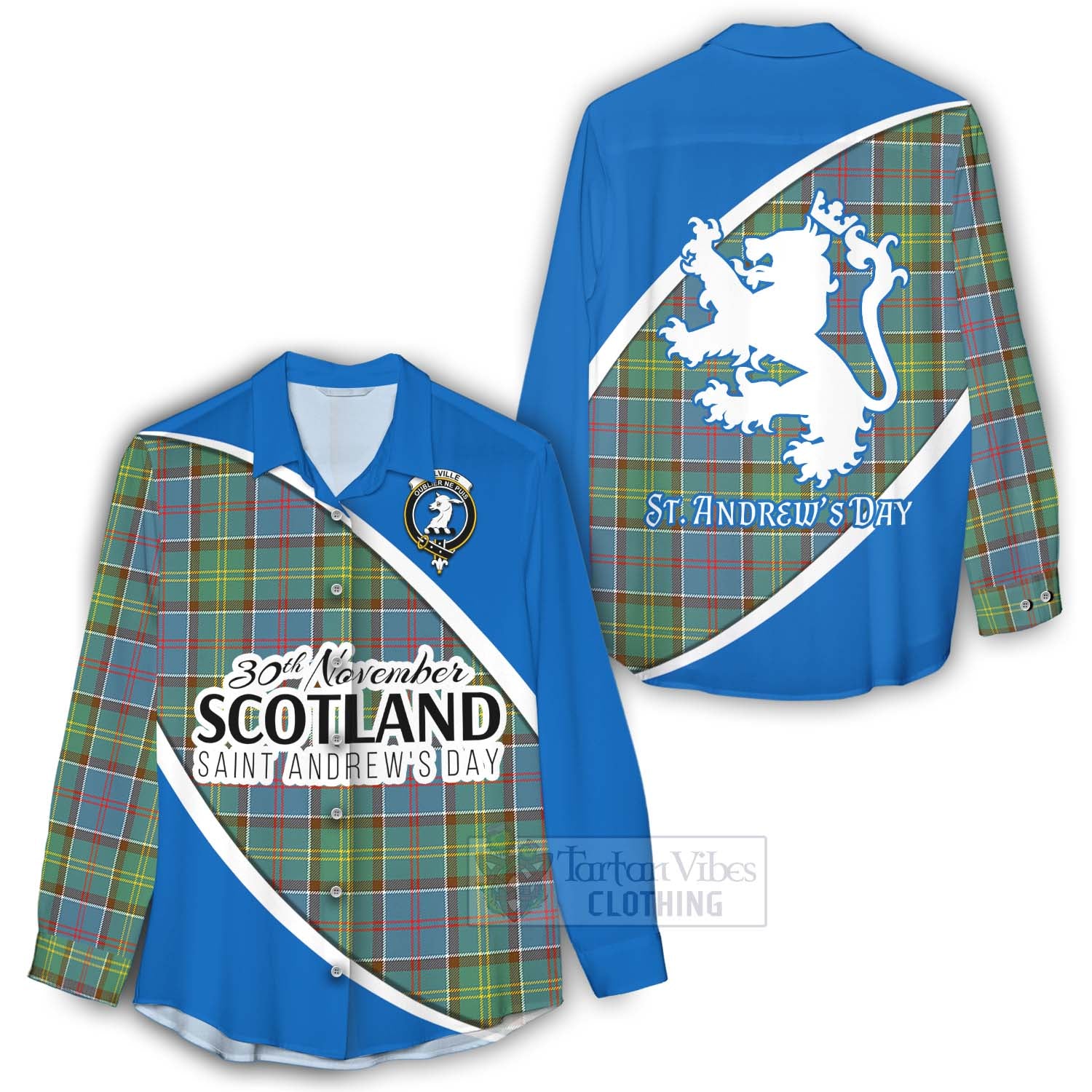 Tartan Vibes Clothing Colville Family Crest Tartan Women's Casual Shirt Celebrate Saint Andrew's Day in Style