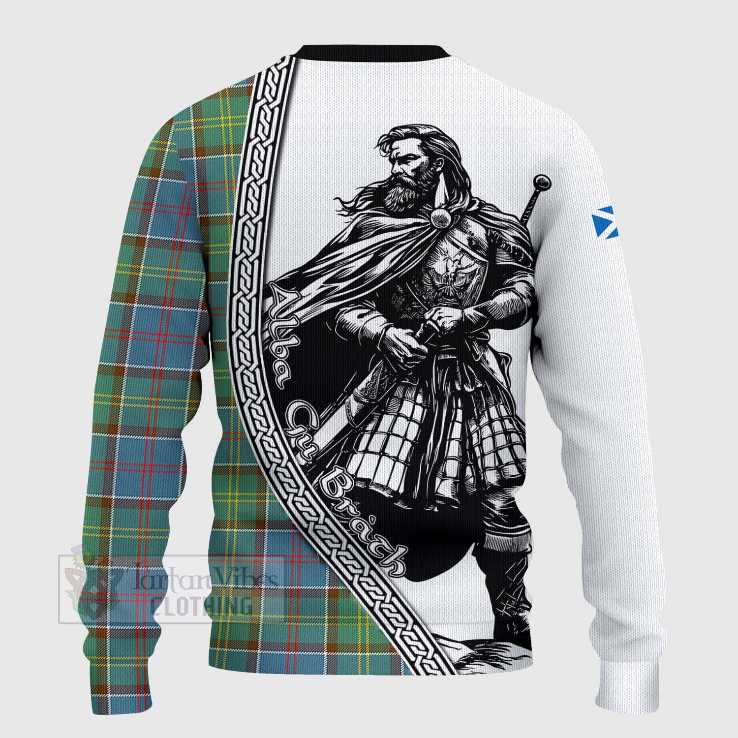 Tartan Vibes Clothing Colville Tartan Clan Crest Knitted Sweater with Highlander Warrior Celtic Style