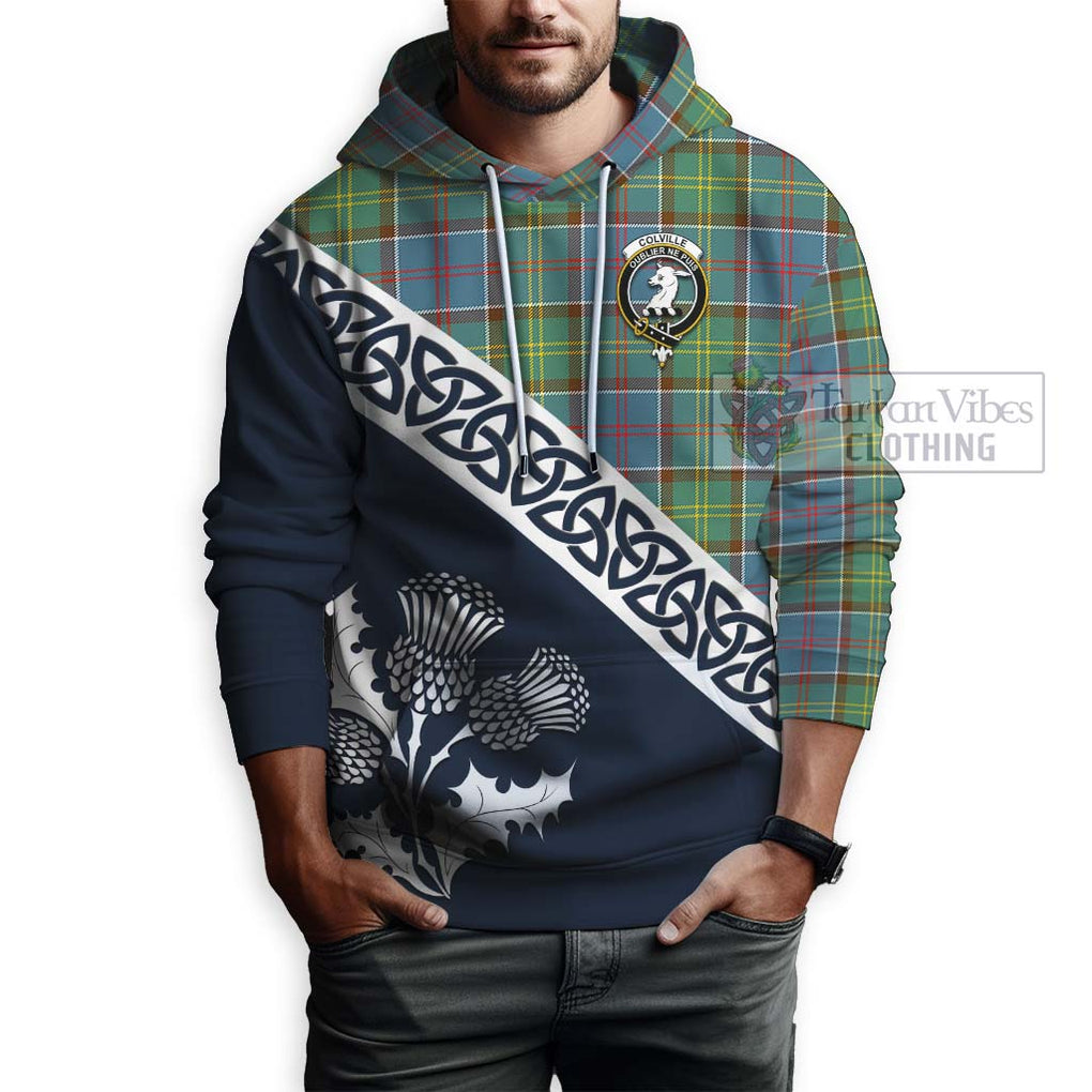 Tartan Vibes Clothing Colville Tartan Hoodie Featuring Thistle and Scotland Map