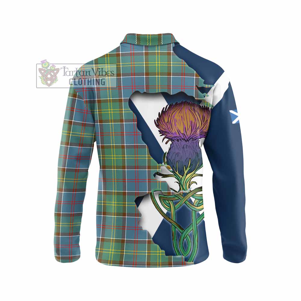 Tartan Vibes Clothing Colville Tartan Family Crest Long Sleeve Polo Shirt Scottish Thistle Celtic Inspired
