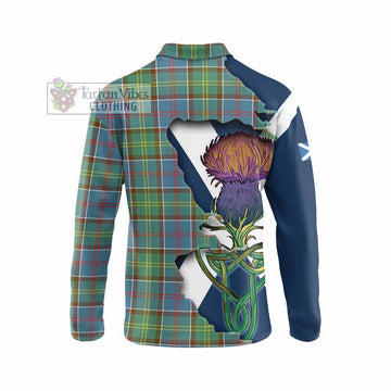 Tartan Vibes Clothing Colville Tartan Family Crest Long Sleeve Polo Shirt Scottish Thistle Celtic Inspired