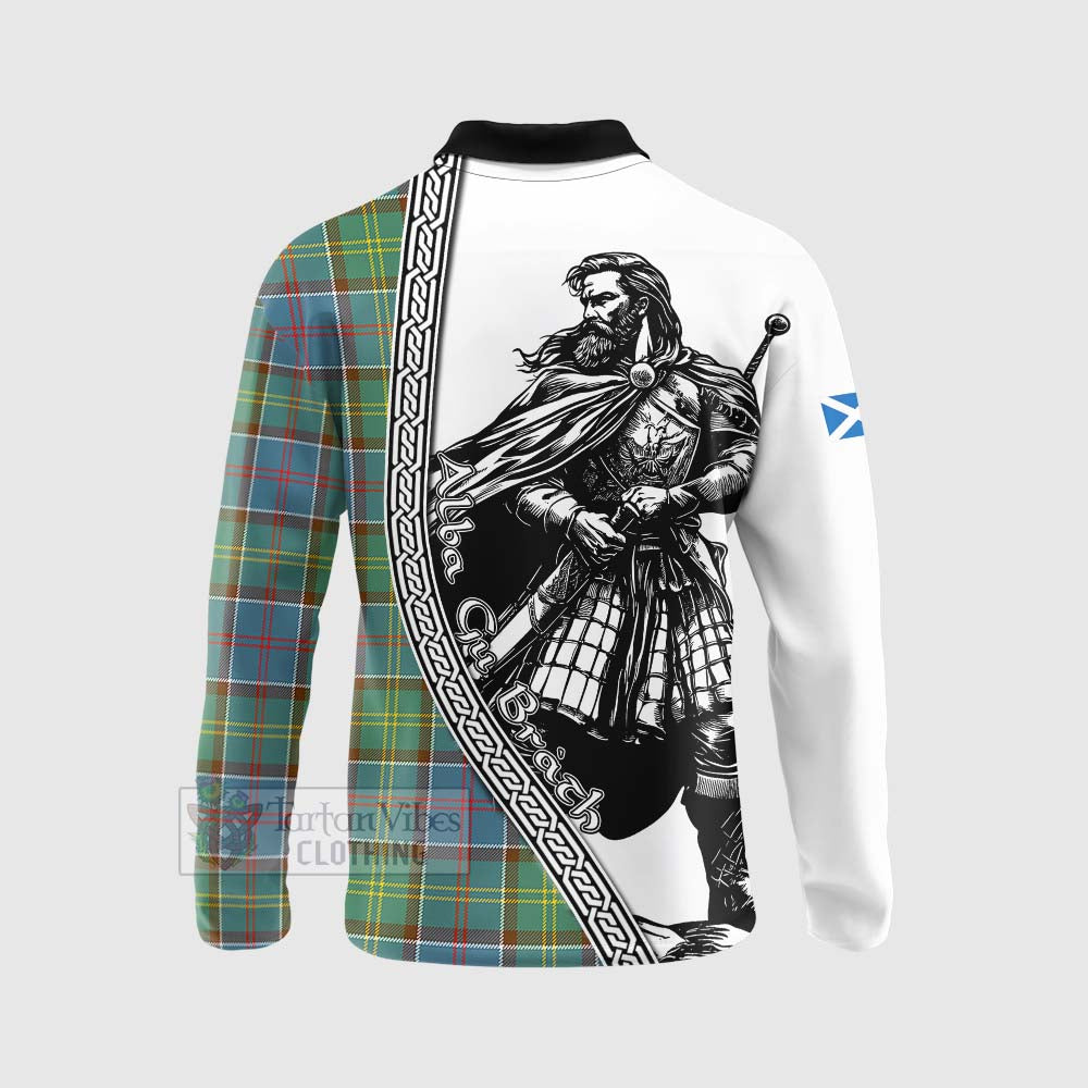 Colville Tartan Clan Crest Long Sleeve Polo Shirt with Highlander Warrior Celtic Style - Tartan Vibes Clothing