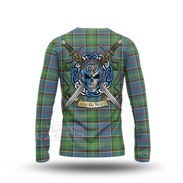 Tartan Vibes Clothing Colville Tartan Long Sleeve T-Shirt with Family Crest Celtic Skull Style