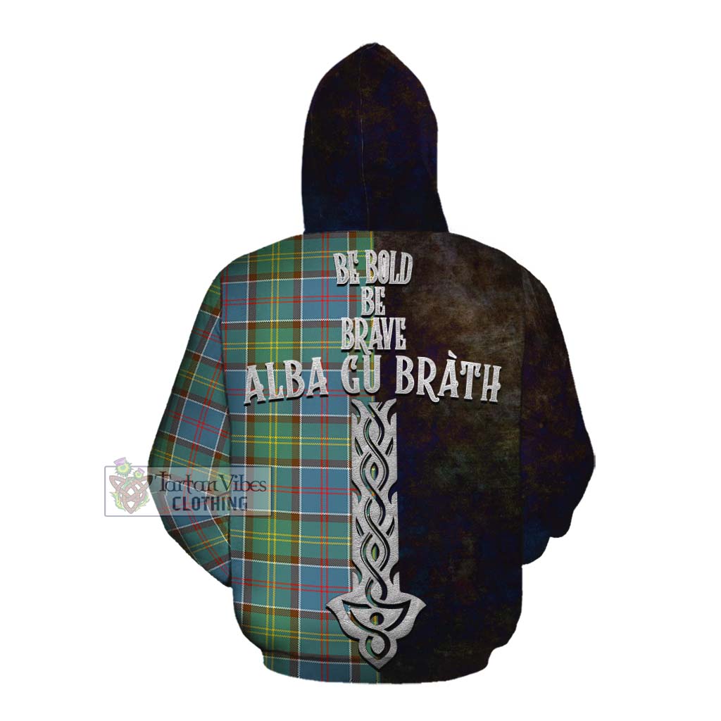 Tartan Vibes Clothing Colville Tartan Family Crest Cotton Hoodie Alba Gu Brath Be Brave Lion Ancient Style