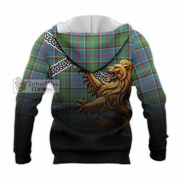 Colville Crest Tartan Knitted Hoodie with Golden Lion Emblem Celtic Style