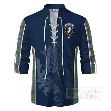 Tartan Vibes Clothing Colville Tartan Ghillie Kilt Shirt with Family Crest and Scottish Thistle Vibes Sport Style