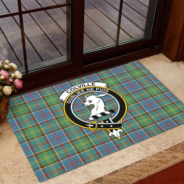 Colville Tartan Rubber Doormat with Family Crest