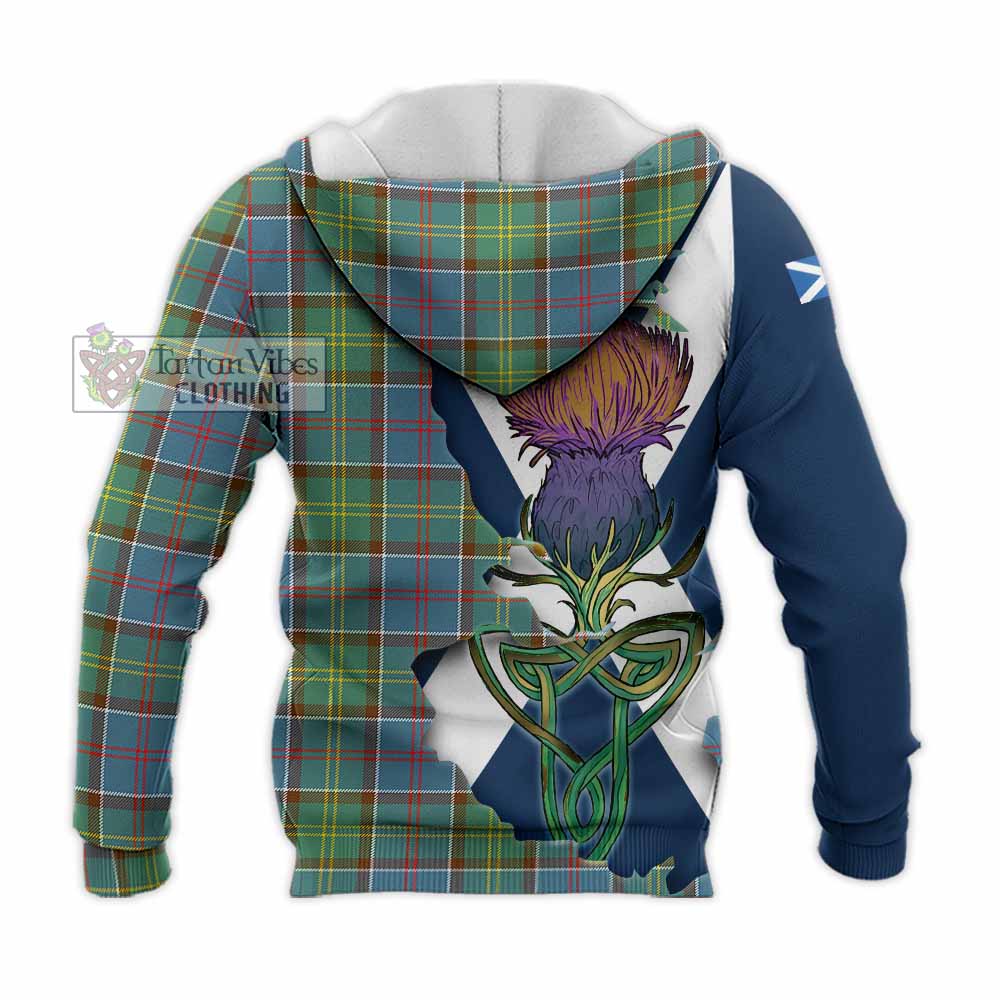 Tartan Vibes Clothing Colville Tartan Family Crest Knitted Hoodie Scottish Thistle Celtic Inspired