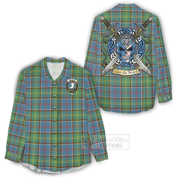 Tartan Vibes Clothing Colville Tartan Women's Casual Shirt with Family Crest Celtic Skull Style