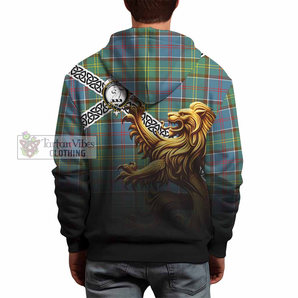 Tartan Vibes Clothing Colville Crest Tartan Hoodie with Golden Lion Emblem Celtic Style