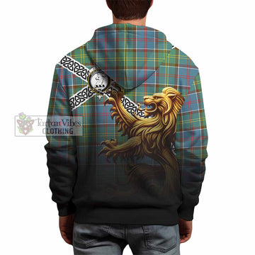Colville Crest Tartan Hoodie with Golden Lion Emblem Celtic Style