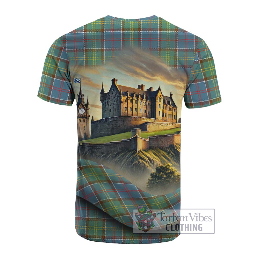 Tartan Vibes Clothing Colville Tartan Family Crest Cotton T-shirt with Scottish Ancient Castle Style