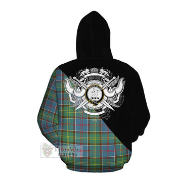 Tartan Vibes Clothing Colville Tartan Cotton Hoodie with Family Crest and Military Logo Style
