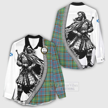 Tartan Vibes Clothing Colville Tartan Clan Crest Women's Casual Shirt with Highlander Warrior Celtic Style