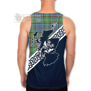Tartan Vibes Clothing Colville Tartan Men's Tank Top Featuring Thistle and Scotland Map