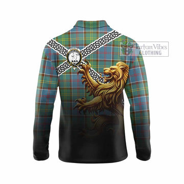 Colville Crest Tartan Long Sleeve Polo Shirt with Golden Lion Emblem Celtic Style