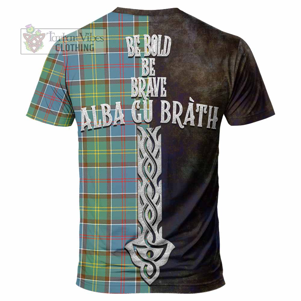 Tartan Vibes Clothing Colville Tartan Family Crest T-Shirt Alba Gu Brath Be Brave Lion Ancient Style