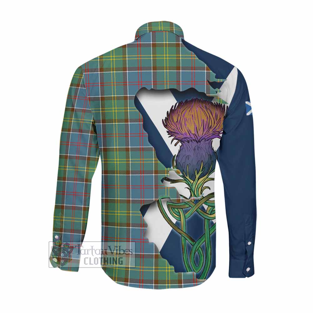 Tartan Vibes Clothing Colville Tartan Family Crest Long Sleeve Button Shirt Scottish Thistle Celtic Inspired
