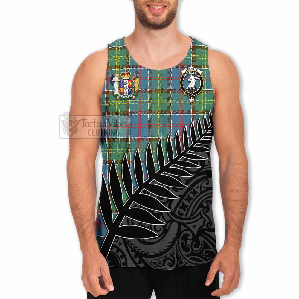 Tartan Vibes Clothing Colville Crest Tartan Men's Tank Top with New Zealand Silver Fern Half Style