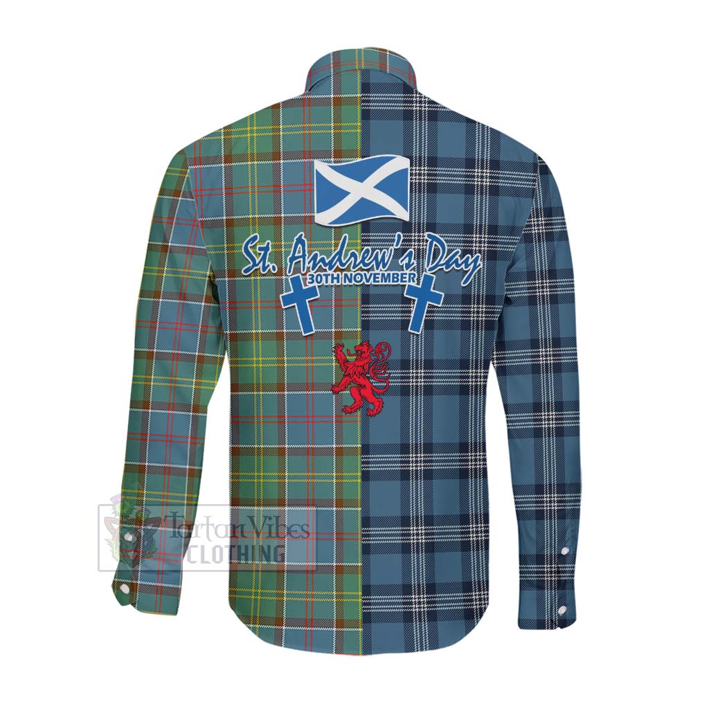 Tartan Vibes Clothing Colville Tartan Long Sleeve Button Shirt Happy St. Andrew's Day Half Tartan Style