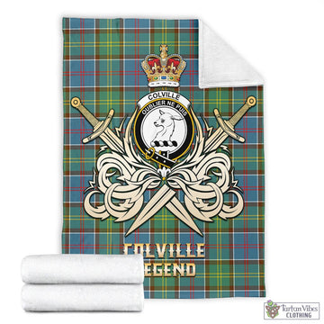 Colville Tartan Blanket with Clan Crest and the Golden Sword of Courageous Legacy