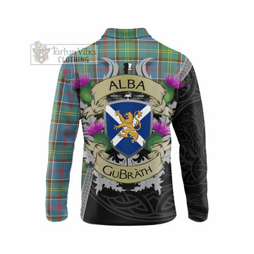 Tartan Vibes Clothing Colville Tartan Family Crest Long Sleeve Polo Shirt Lion Rampant Royal Thistle Shield Celtic Inspired