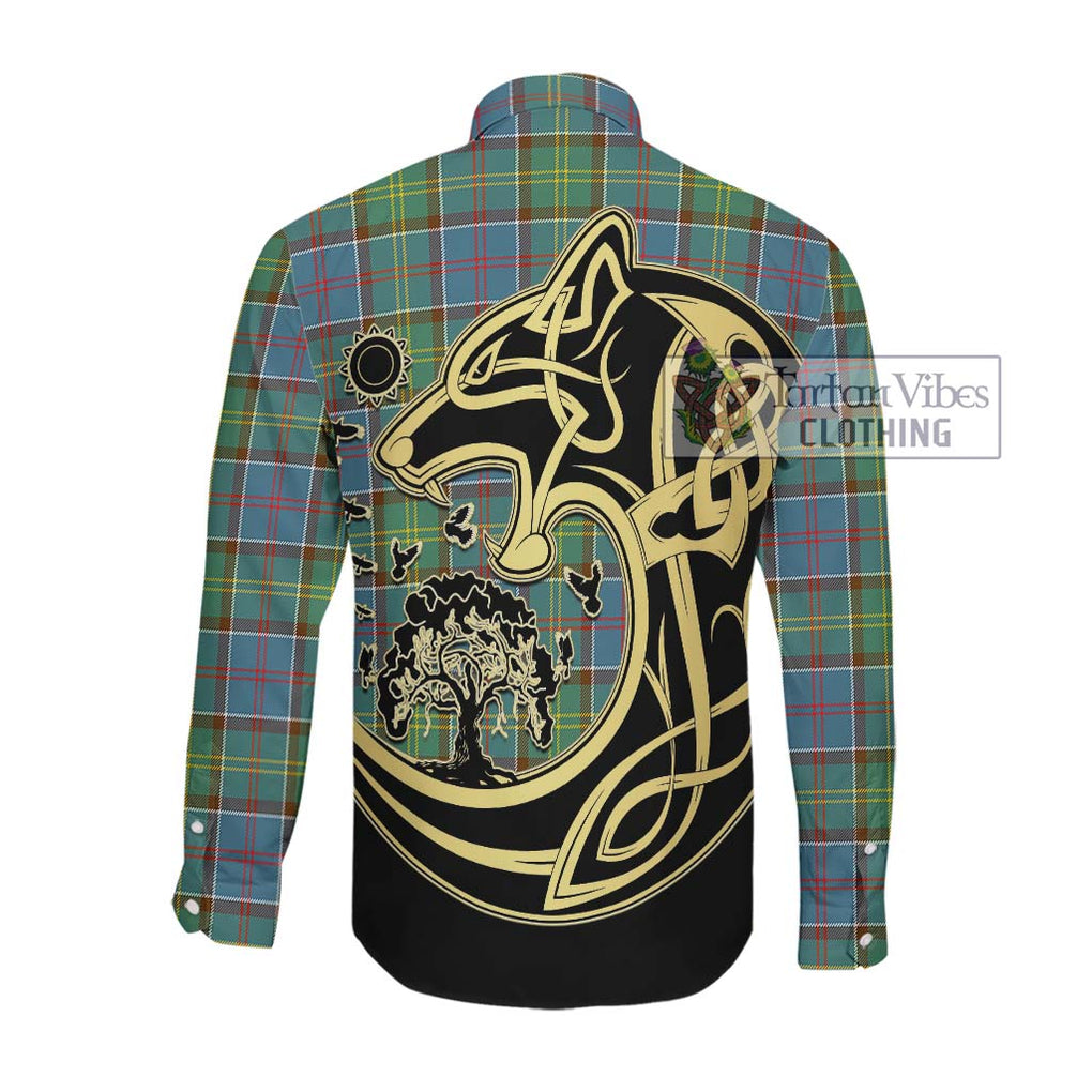 Colville Tartan Long Sleeve Button Shirt with Family Crest Celtic Wolf Style Men's Shirt - Tartan Vibes Clothing