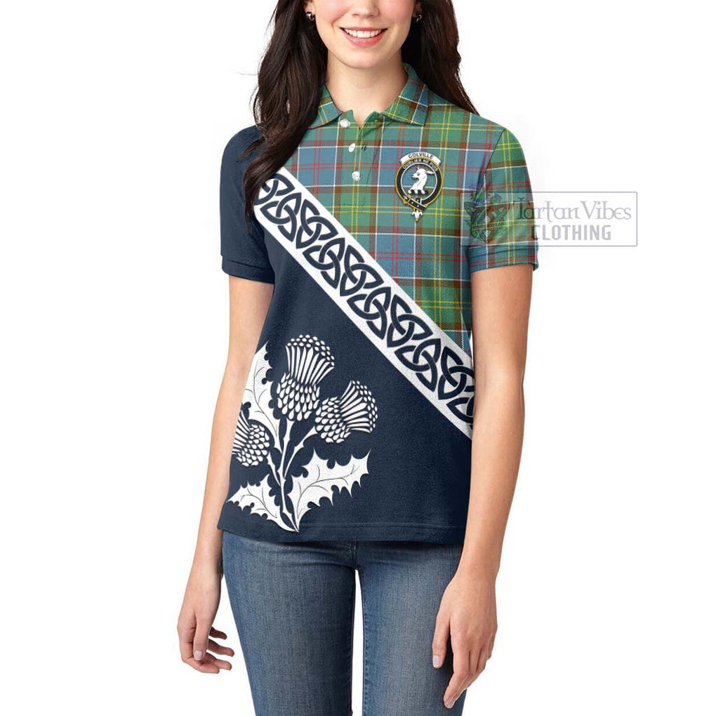 Tartan Vibes Clothing Colville Tartan Women's Polo Shirt Featuring Thistle and Scotland Map