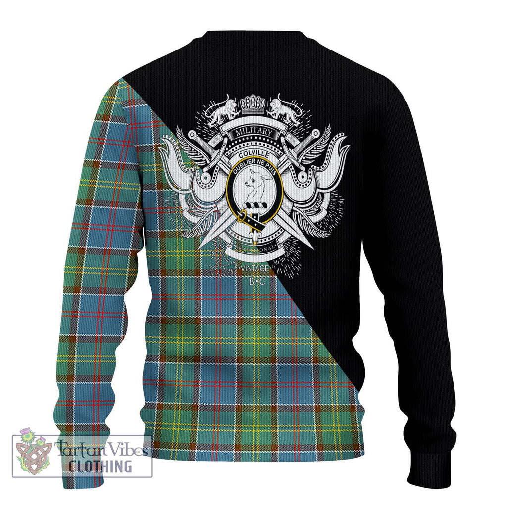 Colville Tartan Knitted Sweater with Family Crest and Military Logo Style - Tartanvibesclothing Shop