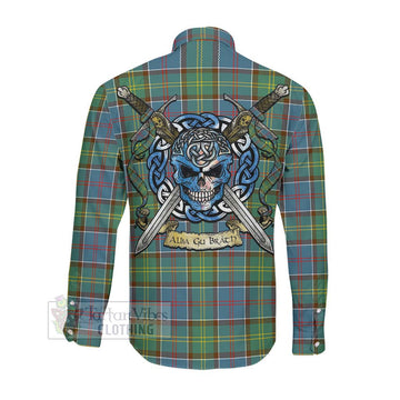 Colville Tartan Long Sleeve Button Shirt with Family Crest Celtic Skull Style
