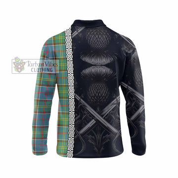 Tartan Vibes Clothing Colville Tartan Long Sleeve Polo Shirt with Family Crest Cross Sword Thistle Celtic Vibes