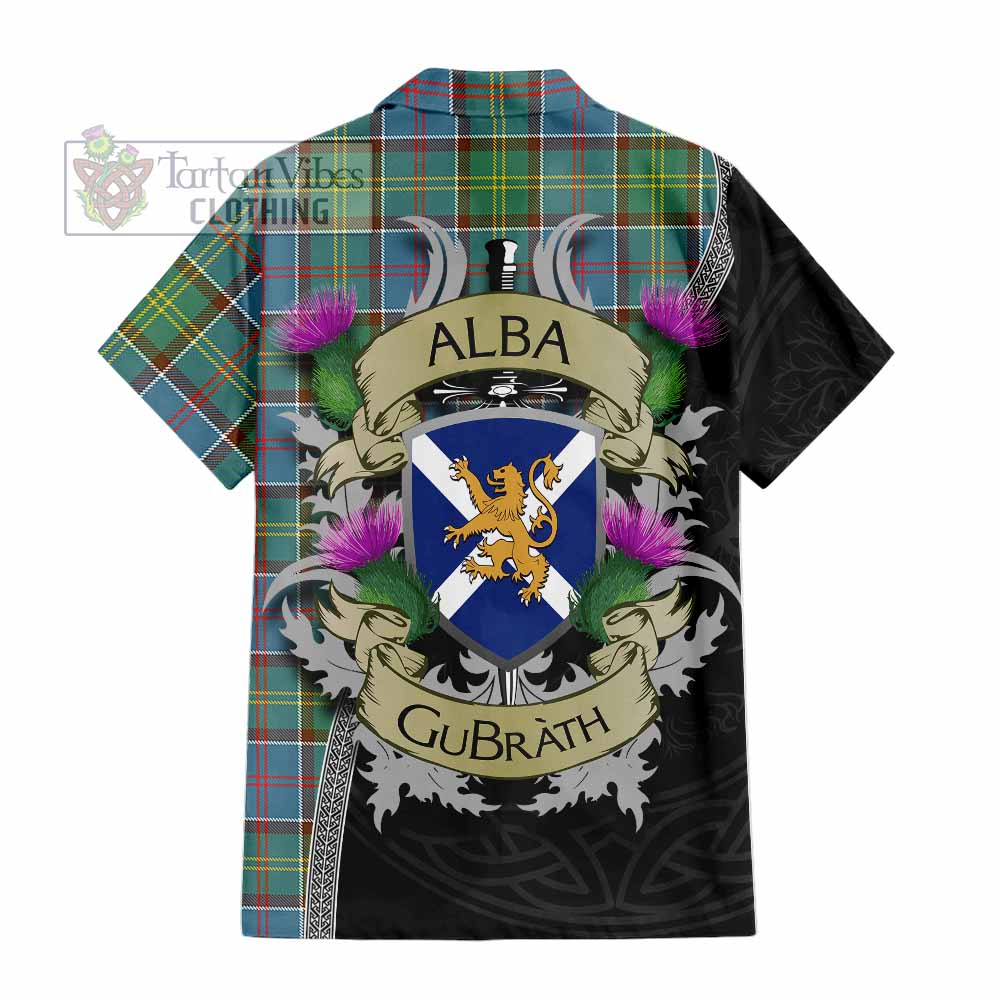 Tartan Vibes Clothing Colville Tartan Family Crest Short Sleeve Button Shirt Lion Rampant Royal Thistle Shield Celtic Inspired