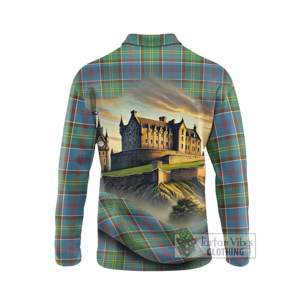 Tartan Vibes Clothing Colville Tartan Family Crest Long Sleeve Polo Shirt with Scottish Ancient Castle Style