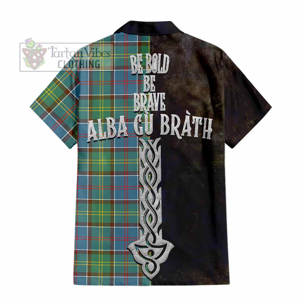 Tartan Vibes Clothing Colville Tartan Family Crest Short Sleeve Button Shirt Alba Gu Brath Be Brave Lion Ancient Style